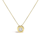 14K Yellow Gold 1 3/8 Cttw Bezel Set Round Champagne Diamond Solitaire 18" Pendant Necklace (Champagne Color, SI2-I1 Clarity)