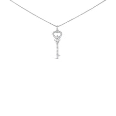 .925 Sterling Silver 1/3 Ctw Diamond Studded Key 18" Pendant Necklace (H-I Color, I2-I3 Clarity)