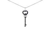 .925 Sterling Silver 1/3 Ctw Blue Diamond Studded Key 18" Pendant Necklace (Blue Color, I2-I3 Clarity)
