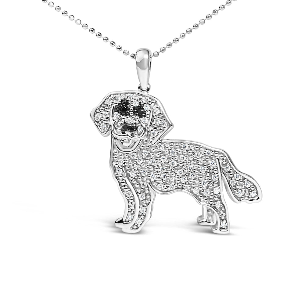 .925 Sterling Silver 1/3 Cttw White and Black Diamond Labrador Retriever Dog Pendant Necklace (I-J Color, I2-I3 Clarity) - 18" Inches