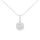 14K White Gold 2.00 Cttw Brilliant Round-Cut Diamond 7 Stone Flower Cluster 18" Pendant Necklace (H-I Color, SI2-I1 Clarity)