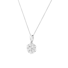 14K White Gold 2.00 Cttw Brilliant Round-Cut Diamond 7 Stone Flower Cluster 18" Pendant Necklace (H-I Color, SI2-I1 Clarity)
