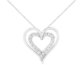 .925 Sterling Silver 1/4 cttw Diamond Open Double Heart 18" Pendant Necklace (I-J Clarity, I2-I3 Color)