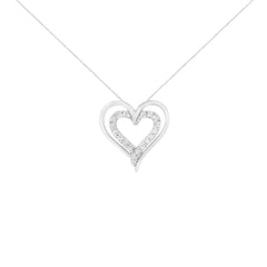 .925 Sterling Silver 1/4 cttw Diamond Open Double Heart 18" Pendant Necklace (I-J Clarity, I2-I3 Color)