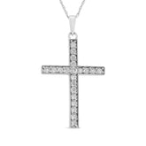 .925 Sterling Silver 3/8 Cttw Round-Cut Diamond Cross 18" Pendant Necklace (I-J Color, I2-I3 Clarity)