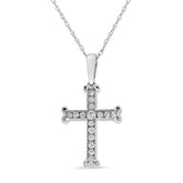 .925 Sterling Silver 1/3 Cttw Round-Cut Diamond Cross 18" Pendant Necklace with Bale (J-K Color, I2-I3 Clarity)