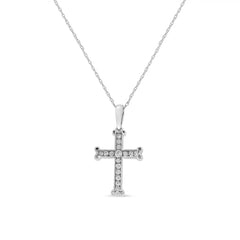 .925 Sterling Silver 1/3 Cttw Round-Cut Diamond Cross 18" Pendant Necklace with Bale (J-K Color, I2-I3 Clarity)