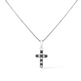 .925 Sterling Silver 1/4 Cttw Round Natural Treated Black and White Diamond Cross Pendant Necklace (Black and I-J Color, I3 Clarity)
