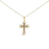 10K Yellow Flashed .925 Sterling Silver 1/4 Cttw Champagne Diamond Filigree Cross Pendant Necklace (K-L Color, I1-I2 Clarity) - 18"