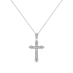 .925 Sterling Silver 1/4 Cttw Prong Set Round-Cut Diamond Cross 18" Pendant Necklace - (I-J Color, I3-Promo Quality)