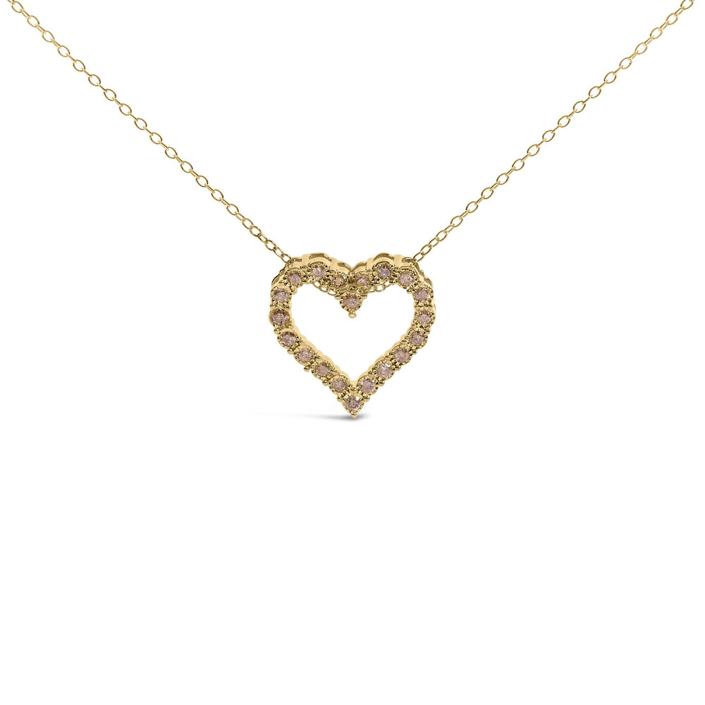 10K Yellow Gold Flashed .925 Sterling Silver 1/2 Cttw Champagne Diamond Miracle Plate Heart Pendant Necklace (K-L Color, I1-I2 Clarity) - 18"