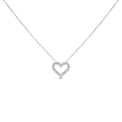 14K White Gold 1.0 Cttw Lab Grown Diamond Open Heart 18" Pendant Necklace (F-G Color, VS1-VS2 Clarity)