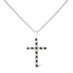 .925 Sterling Silver 1/2 Cttw Alternating Black and White Diamond Cross Pendant Necklace (H-I Color, I2-I3 Clarity) - 18" Inches