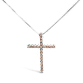 .925 Sterling Silver 1.0 Cttw Champagne Diamond Gold Cross Pendant Necklace for Women (Champagne Color, I1-I2 Clarity)- 18 inch