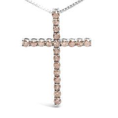 .925 Sterling Silver 1.0 Cttw Champagne Diamond Gold Cross Pendant Necklace for Women (Champagne Color, I1-I2 Clarity)- 18 inch