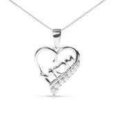 .925 Sterling Silver 1/4 Cttw Diamond "Mom" and Open Heart 18" Pendant Necklace (I-J Color, I2-I3 Clarity)