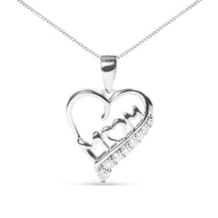 .925 Sterling Silver 1/4 Cttw Diamond "Mom" and Open Heart 18" Pendant Necklace (I-J Color, I2-I3 Clarity)