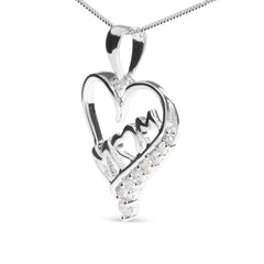 .925 Sterling Silver 1/4 Cttw Diamond "Mom" and Open Heart 18" Pendant Necklace (I-J Color, I2-I3 Clarity)