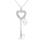 .925 Sterling Silver 1/4 Cttw Diamond Lock & Key heart 18" Pendant Necklace (I-J Color, I3 Clarity)