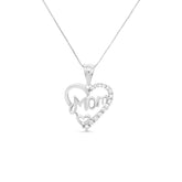 .925 Sterling Silver 1/4 Cttw Round Diamond "Mom" Openwork Heart Pendant 18" Necklace (I-J Color, I2-I3 Clarity)