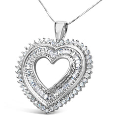 .925 Sterling Silver 1.0 Cttw Baguette and Round Diamond Heart Pendant 18" Necklace (H-I Color, I3 Clarity)