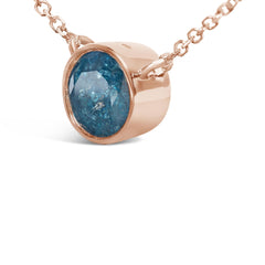 14K Rose Gold 2.0 Cttw Bezel Set Blue Diamond Solitaire Pendant Necklace - 18" Inches