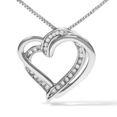 925 Sterling Silver 1/10ct TDW Diamond Double Heart Pendant Necklace