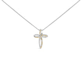 .925 Sterling Silver 1/10 Cttw Yellow Diamond Swirl Ribbon and Cross Pendant Necklace (Yellow Color, I3 Clarity)