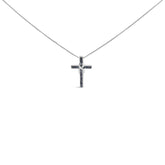 .925 Sterling Silver 1/10 Cttw Blue Diamond Inlaid Cross with Ribbon Pendant Necklace (Blue Color, I2-I3 Clarity) - 18"