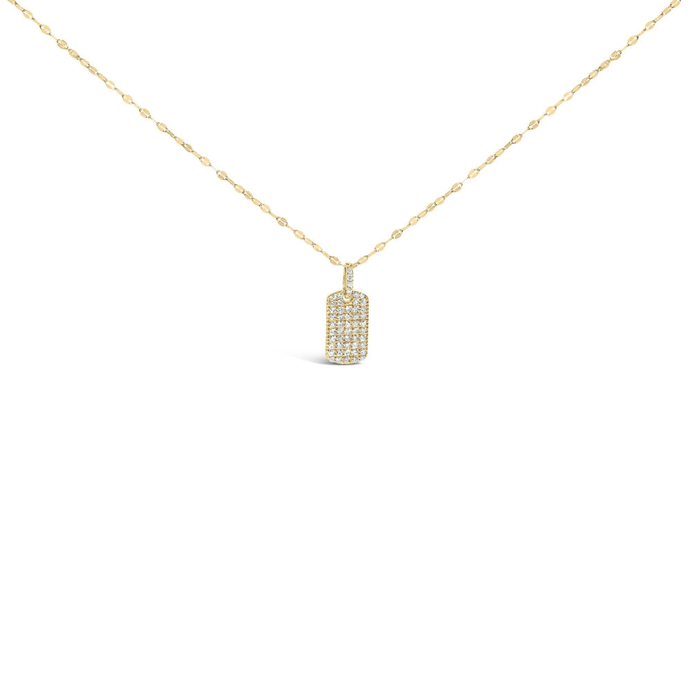 14K Yellow Gold 1/3 Cttw Diamond Dog Tag Pendant Necklaces 18"