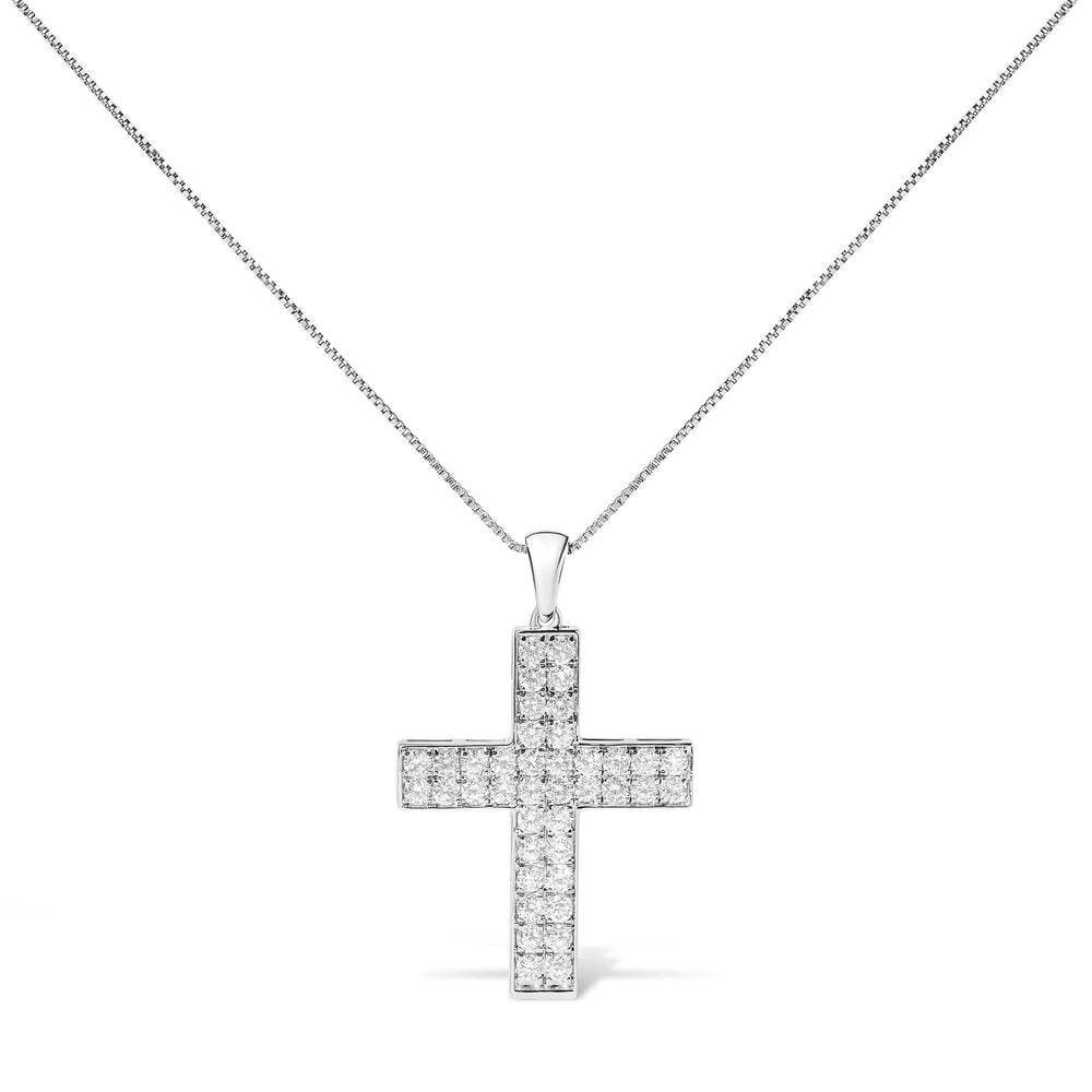 14K White Gold 2.0 Cttw Lab Grown Diamond Inlay Cross Pendant Necklace (F-G Color, VS1-VS2 Clarity) - 18" Inches