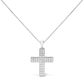 14K White Gold 2.0 Cttw Lab Grown Diamond Inlay Cross Pendant Necklace (F-G Color, VS1-VS2 Clarity) - 18" Inches