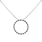 .925 Sterling Silver 1.0 Cttw Alternating Black and White Diamond Open Hoop Circle Pendant Necklace - 18" Inches