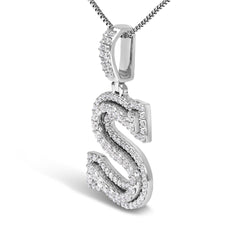 .925 Sterling Silver 1 1/10 Cttw Round Lab-Grown Diamond "S" Pendant Necklace - 18"
