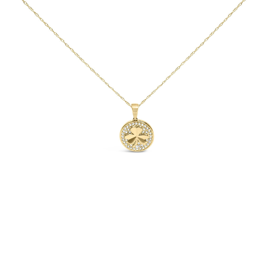10K Yellow Gold 3 Leaf Clover 1/6 Cttw Diamond Pendant Necklace