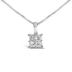 Sterling Silver 1/2 Cttw Princess-Cut Diamond 4 Stone Pendant Necklace