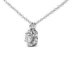 Sterling Silver 5/8 Cttw Lab Grown Diamond Oval Halo Pendant Necklace