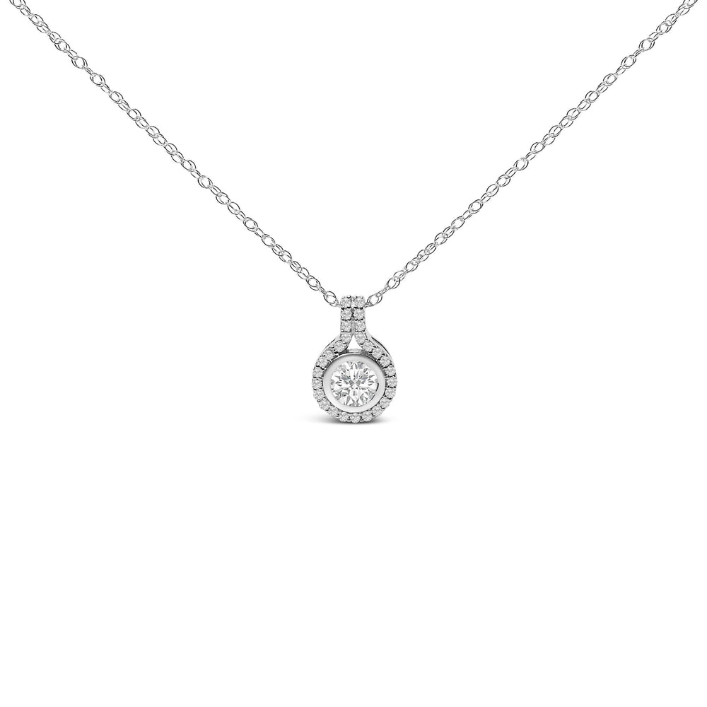 Sterling Silver 3/4 Cttw Lab Grown Diamond Halo Pendant Necklace