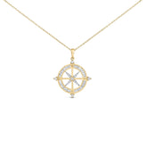 14K Yellow Gold Plated Sterling Silver 3/4 Cttw Diamond Compass Medallion Pendant Necklace