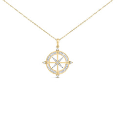 14K Yellow Gold Plated Sterling Silver 3/4 Cttw Diamond Compass Medallion Pendant Necklace