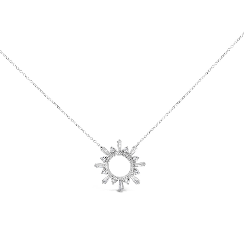 Sterling Silver 5/8 Cttw Diamond Starburst Medallion Pendant Necklace