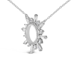 Sterling Silver 5/8 Cttw Diamond Starburst Medallion Pendant Necklace