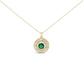 14K Yellow Gold Plated Silver Created Emerald and Diamond Sunburst Medallion Pendant Necklace