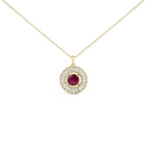 14K Yellow Gold Plated Sterling Silver Created Red Ruby and Diamond Medallion Pendant Necklace