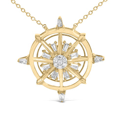 14K Yellow Gold Plated Sterling Silver 1/3 Cttw Diamond Compass Pendant Necklace