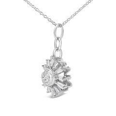 Sterling Silver 3/8 Cttw Diamond Starburst Medallion Pendant Necklace