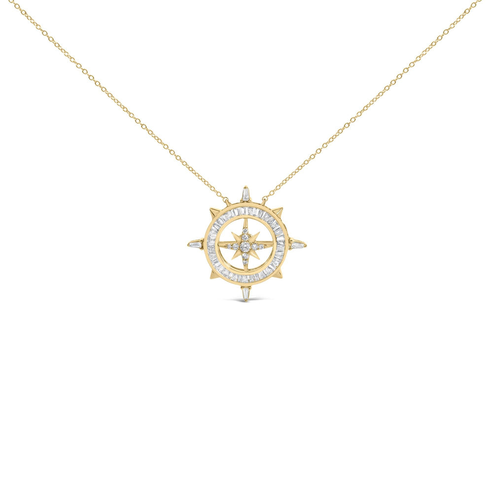 14K Yellow Gold Plated Sterling Silver 1.0 Cttw Diamond Compass Pendant Necklace