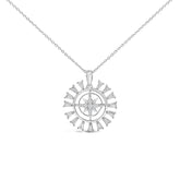 Sterling Silver 1/2 Cttw Diamond Starburst Compass Medallion Pendant Necklace