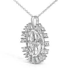 Sterling Silver 1/2 Cttw Diamond Starburst Compass Medallion Pendant Necklace
