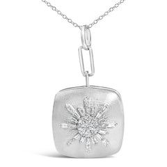 Sterling Silver 1/2 Cttw Diamond Sunburst Medallion Pendant Necklace 18 Inch Cable Chain